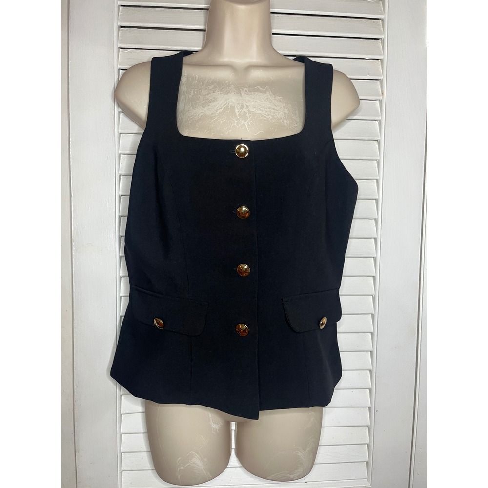 Sincerely Jules Womens Black Tailored Vest Square Neck Gold Button Front L NWT